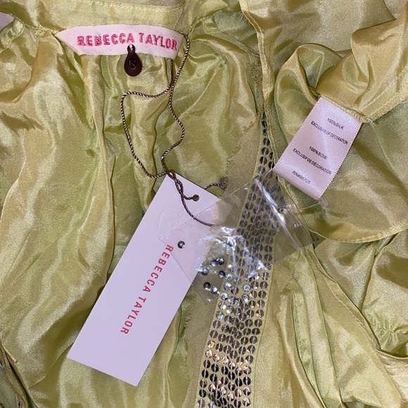NWT Rebecca Taylor Silk Pastel Lime Sequin Blouse Tank Top - Picture 7 of 9